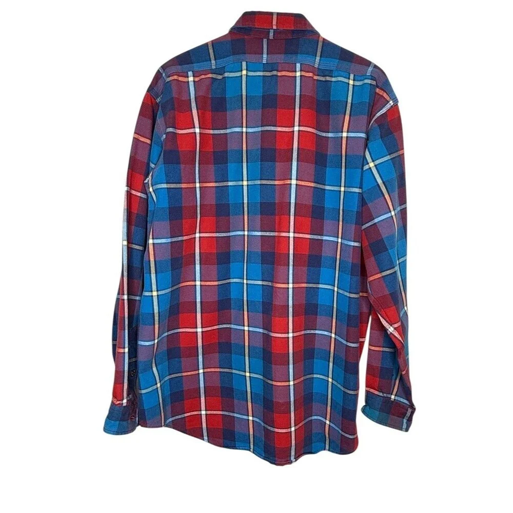 Vtg Polo Ralph Lauren Red Plaid Heavy Western Mandarin Silver Button Shirt Sz XL